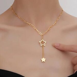 ⭐️10k Gold Plated PaperClip Star Y shaped Collar Necklace
